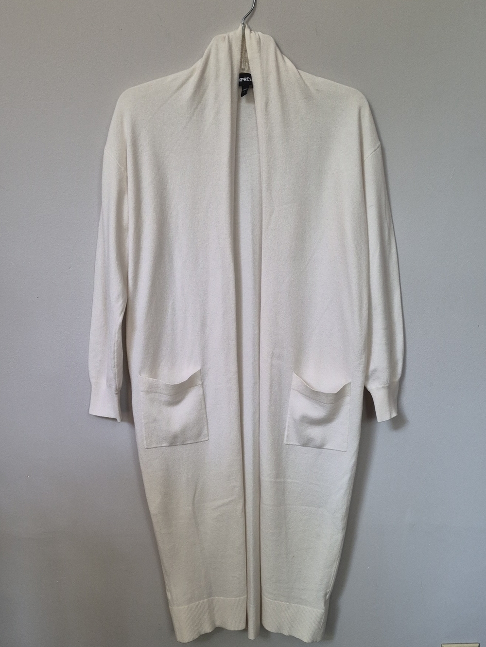 Express Ivory Open-Front Long Cape Maxi Cardigan Duster Womens M Sweater Modest